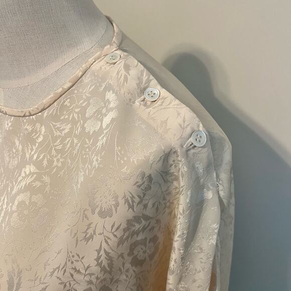 Pierre Cardin Dressy Vintage 80s Silky Satin Floral Ruffle Button Blouse - Picture 3 of 8